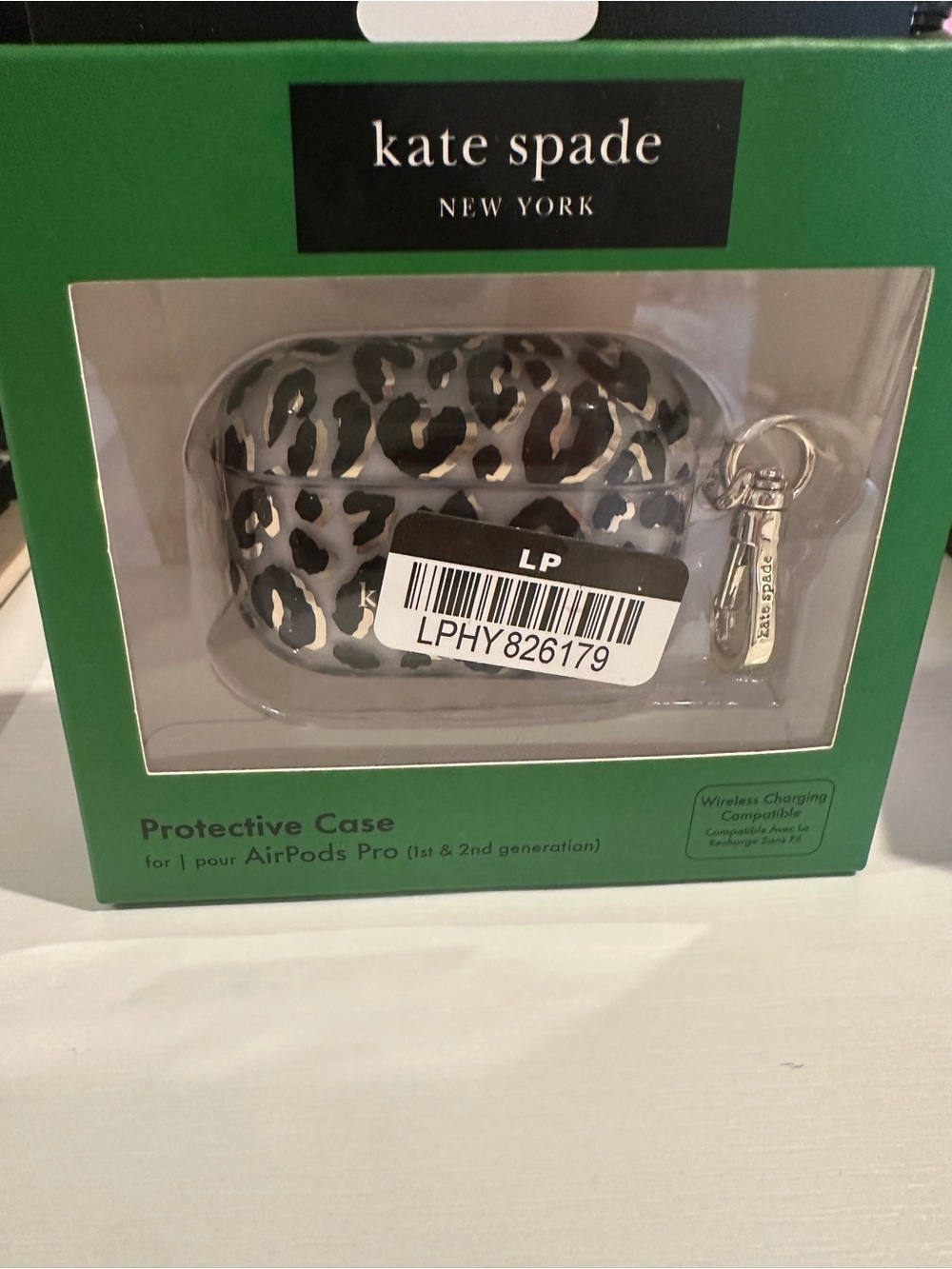 kate spade Gray Leopard Print AirPods Pro Protective Case with Keyring Charm